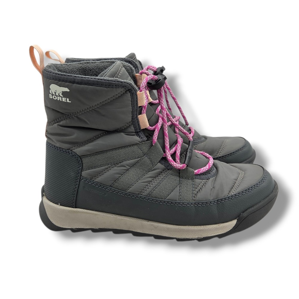 Sorel Whitney II Short Lace Boots Youth 5 Gray NY3903-053 Insulated Waterproof